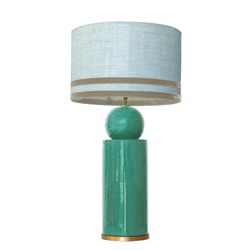 1837 - Lamp and Linen Light Saffron Blue, velvet, gold base (77cm height).